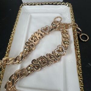 FLASH SALE Gold-tone 'SEXY' Letter Chain Bracelet with Crystal Hearts